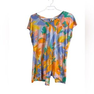 Joie 100% linen, cap sleeves, opaque, buttons down back, loose fitting floral